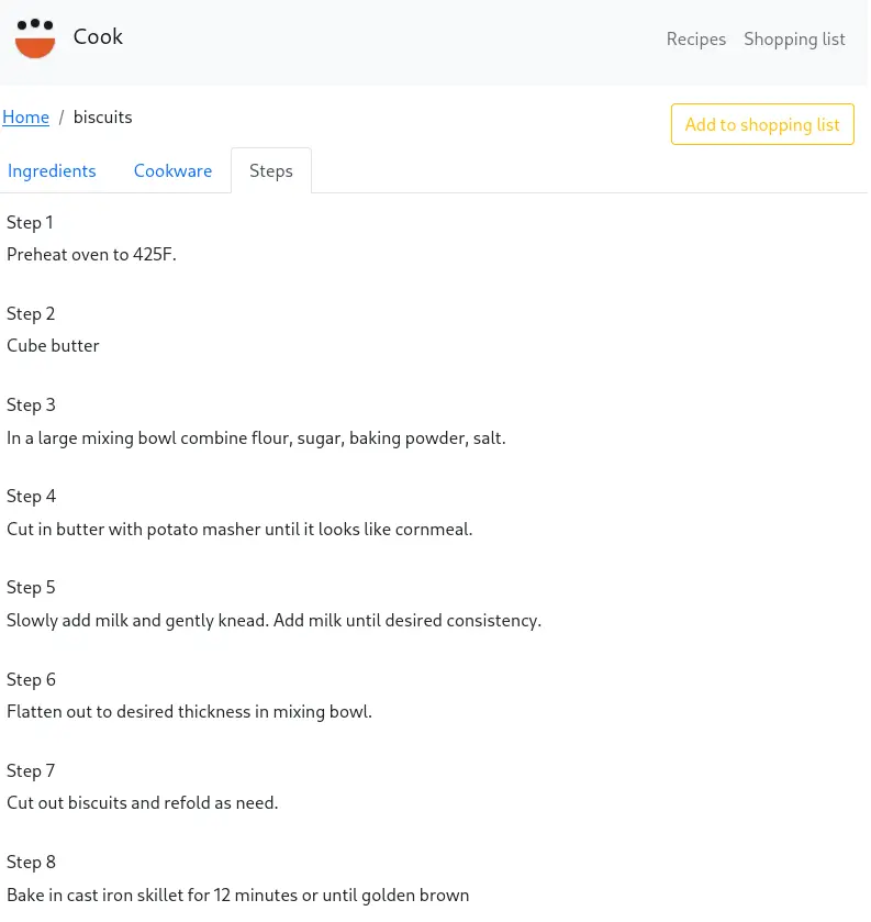 The UI of the built in cook-cli webapp